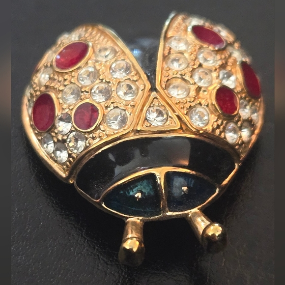 Roman Vintage Ladybug Brooch Bug Gold Rhinestones & Enamel EUC - Picture 6 of 6